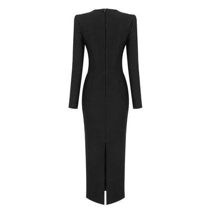 Women's Long Sleeve V-neck European And American Bandage One-piece Dress