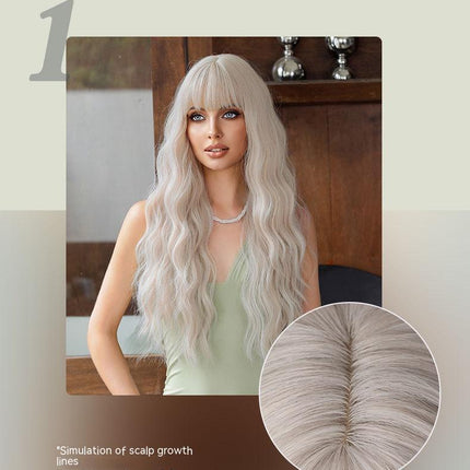 Silver Pink Curly Long Hair Full-head Wig Natural Realistic Fluffy Lolita Anime Cosplay