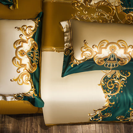 Luukse Villa Europese-styl Vierstuk Beddegoedstel Hoë-end Elegante Satyn Geborduurde Bedlaken Sprei Vier 60-stuk Stel