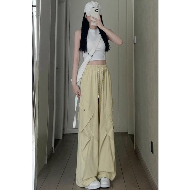 American Retro Women's Loose Wide-leg Quick-drying High Waist Ankle-tied Sports Pants