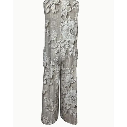 Women's Vintage Floral Jumpsuit - Sleeveless Button Front Romper With Pockets, Casual Loose Fit Long Pants Jumper