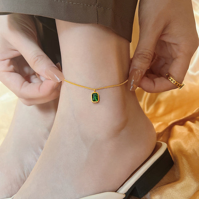 Advanced White Retro 18K Gold Plating Square Green Crystal