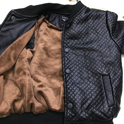 Round Neck Leather Baby PU Leather Jacket Boy Jacket