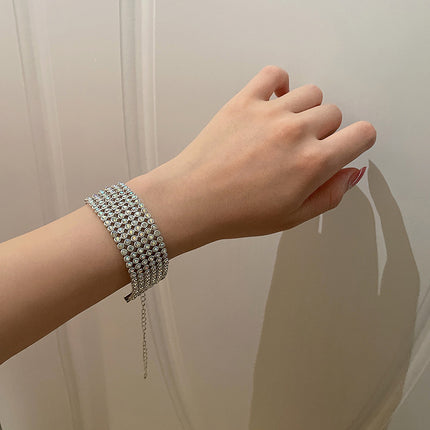 Three Rows And Six Rows Full Of Diamonds Fashion Bracelet Necklace