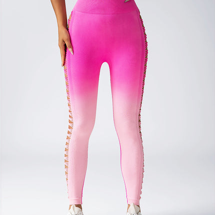 Women's High-Waisted Gradient Yoga Pants, Cutout Leggings, Booty Lifting, Athletic Long Tights For Fitness Workout, Breathable Sportswear
