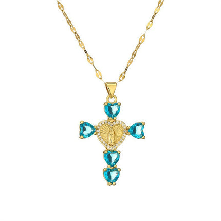 Fashionable Personalized Cross Pendant With Colorful Zircon