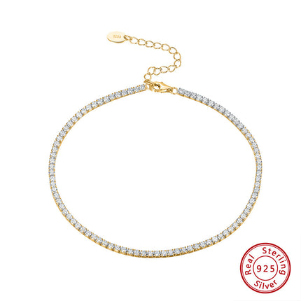 S925 Sterling Silwer 2mm Enkelry Vol Sirkonium Enkelbandjie