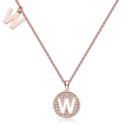 Een Van Die 26 Letters, W, Is Versier Met Topgehalte Moissanite, 'n Luukse En Modieuse Ligte Luukse Trend Juweel Silwer Halssnoer Hanger, S925 Silwer Elektroplaat Rose Goud