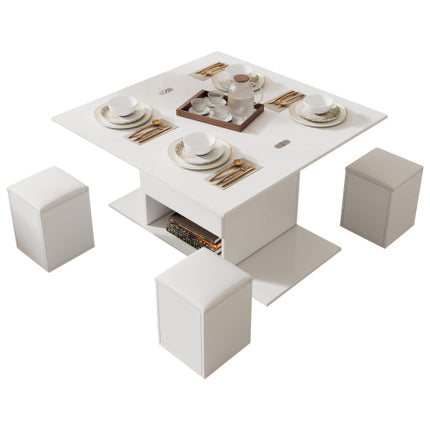 Opklapbare Koffietafel, Koffietafel Met Berging, Opklapblad Bank Eindtafels Vir Sitkamer Meubels, Wit