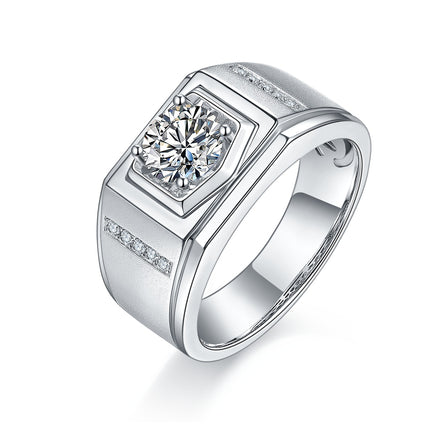 Mans 1-karaat Luukse en Modieuse Ligluukse Juweliersware Silwer Ring met Topgehalte Moissanite, S925 Versilwerde Platinum
