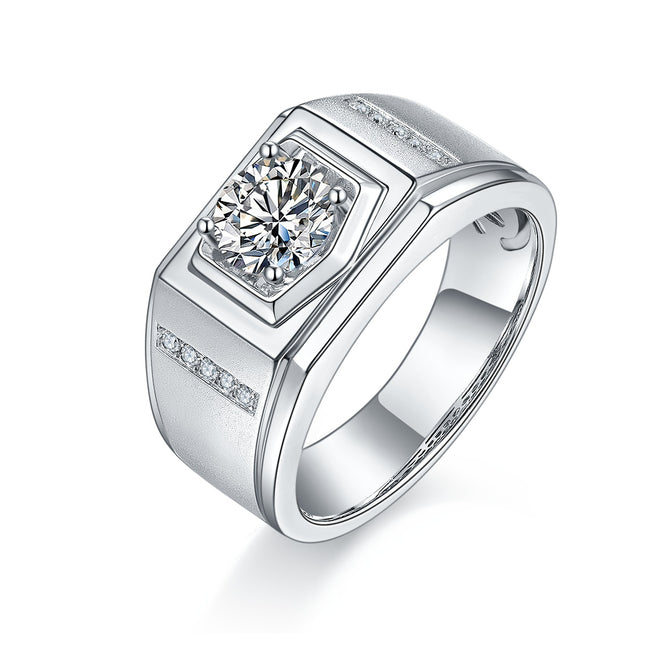 Mans 1-karaat Luukse en Modieuse Ligluukse Juweliersware Silwer Ring met Topgehalte Moissanite, S925 Versilwerde Platinum