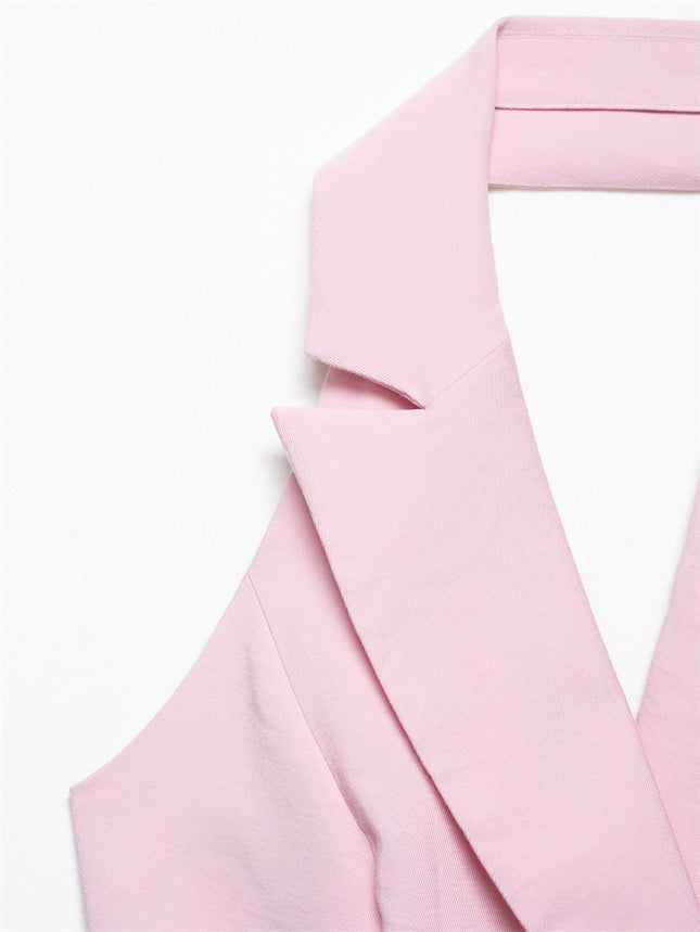 Women's Double Breasted Hanging Collar Vest Wide Back Pants