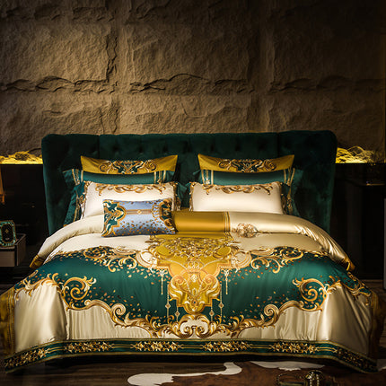 Luukse Villa Europese-styl Vierstuk Beddegoedstel Hoë-end Elegante Satyn Geborduurde Bedlaken Sprei Vier 60-stuk Stel