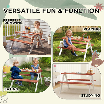 Kinders Piekniektafelstel, Hout Tafel- en Bankstel, Kinders Patio Meubels Buitenspeelgoed vir Tuin, Agterplaas, Ouderdom 3-8 Jaar Oud, Bruin