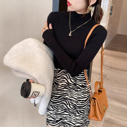 Half Turtleneck Knitted Sweater Women's Bottoming Shirt Women's Autumn And Winter
