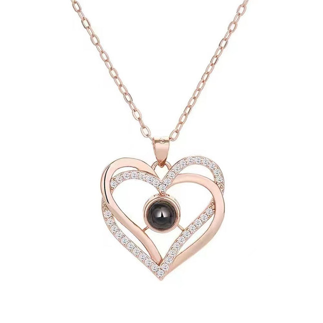 Creative Double Layered Love Set Diamond Projection Necklace