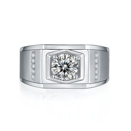 Mans 1-karaat Luukse en Modieuse Ligluukse Juweliersware Silwer Ring met Topgehalte Moissanite, S925 Versilwerde Platinum