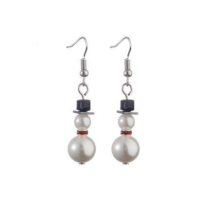 Christmas Cross-border Diamond Snowflake Pearl Hat Snowman Earrings