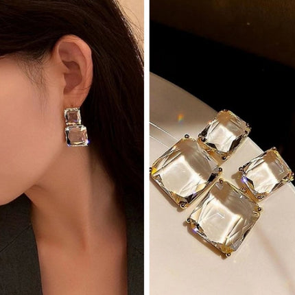 European And American Retro Geometric Square Transparent Crystal Earrings