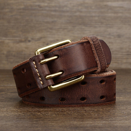 Men's Casual Retro Free Pin Punch First Layer Cowhide Lazy Belt