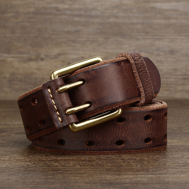 Men's Casual Retro Free Pin Punch First Layer Cowhide Lazy Belt