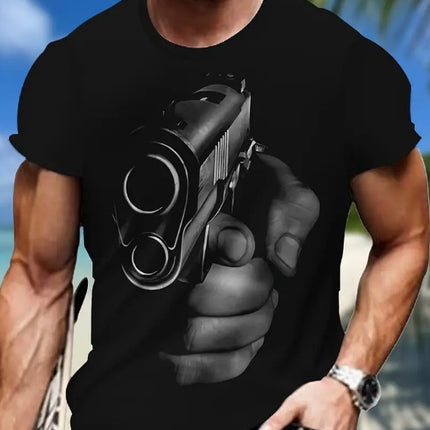 Men's Printed T-shirt, Energetic Short Sleeved Round Neck T-shirt, Summer Outdoor Men's Clothing