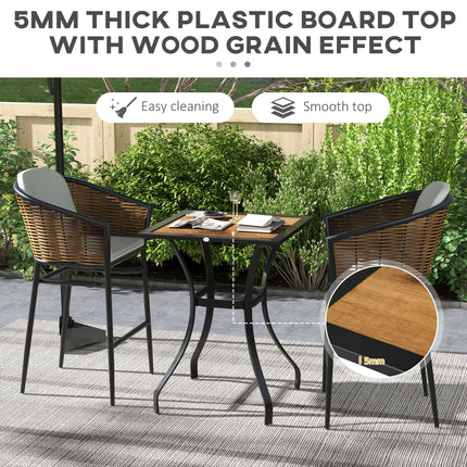 28" Buite-eettafel, nagemaakte hout-patiomeubels, vierkantige houtagtige tuintafel met watersafe ontwerp, bruin