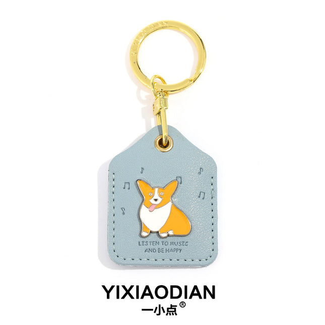Corgi Toegangskaart Beskermende Omslag Leer Sleutelhanger Hangertjie