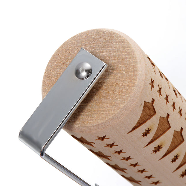 Push-Style Christmas Embossing Rolling Pin Printed Cookie Dough Stick Fondant Tool Baking Noodle Cake Dough Engraved Roller Q40