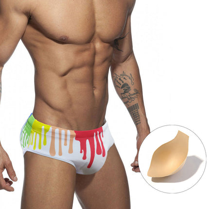 Sexy Color Printed Tape Cup Swim Briefs