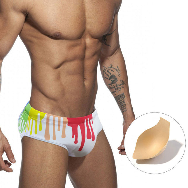 Sexy Color Printed Tape Cup Swim Briefs