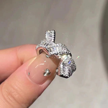 Silwer Sirkoon Vintage Persoonlikheidsring Vir Vroue, Pragtige Wysvingerring, Verstelbare Oop Ring Nuwerwets