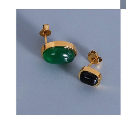 Black Agate Irregular Shaped Double Pendant Necklace Clavicle Chain