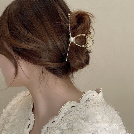 Metal Twist Cross Pearl Hairpin Fashion