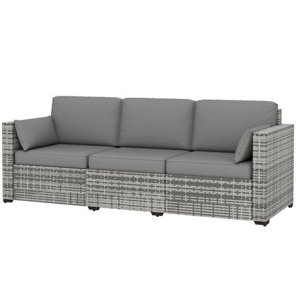 Patiobank PE Wicker Diep Sitplek Buitelugbank met Verwyderbare Kussings, 3-Sitplek Rottingbank, Buitelugmeubels vir Balkon, Dek, Tuin en Swembad, Grys