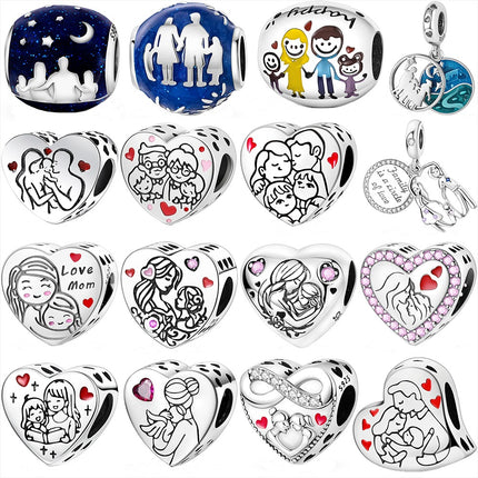 Silver-plated Copper Love Beads For A Happy Family DIY Loose Heart-shaped Beads For Jewelry Making
