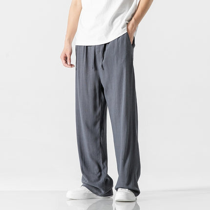 Linen Pants Men's Summer Loose Straight Casual Trousers