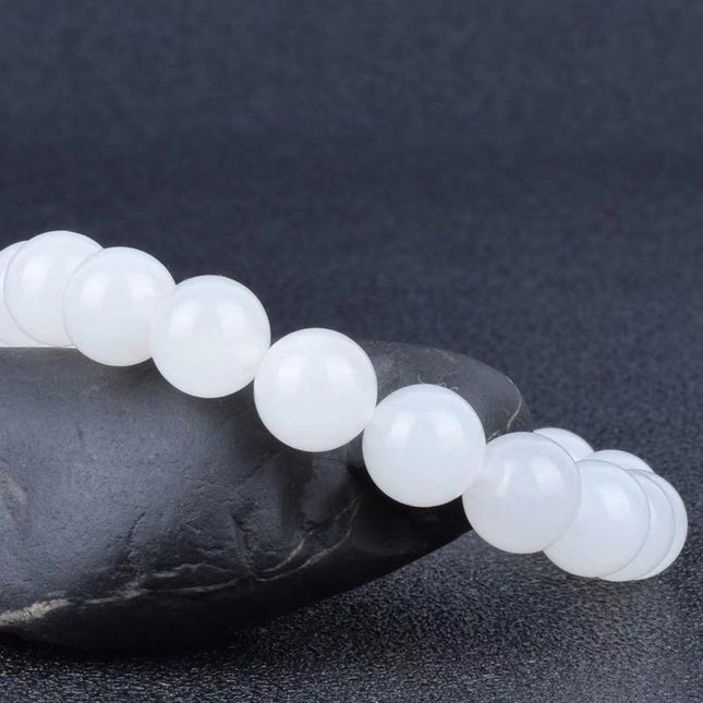 Hotan Wit Jade Bokvet Ronde Krale Armband