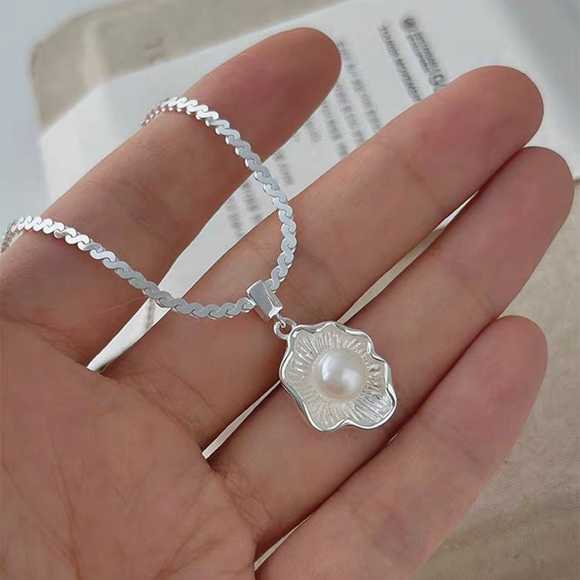 S925 Sterling Silwer Gestroopte Eier Pêrel Slangkettinghalssnoer