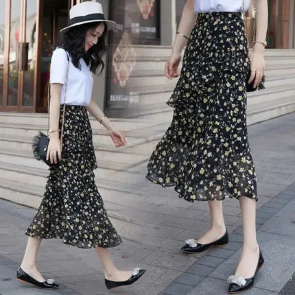 Waist Slimming Irregular Ruffled Long Dress