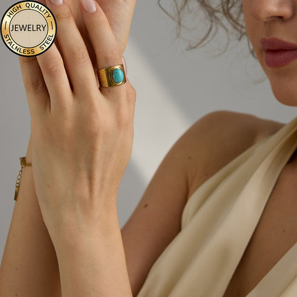 18k Gold-Plated European And American Style Stainless Steel Round Ring
