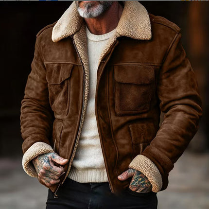 Men's Coat Top Lambswool Lapel Zip Jacket
