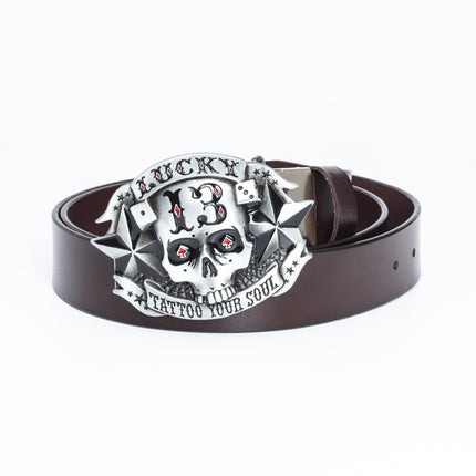 Trendy Men's Leather Belt Skull Skateboard Buckle