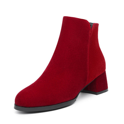 Spitstoen Skoene met Ryp-effek Suede, Sy-ritssluiting, Stewige Hak, Middelhoë Hak, Plusgrootte Damesstewels