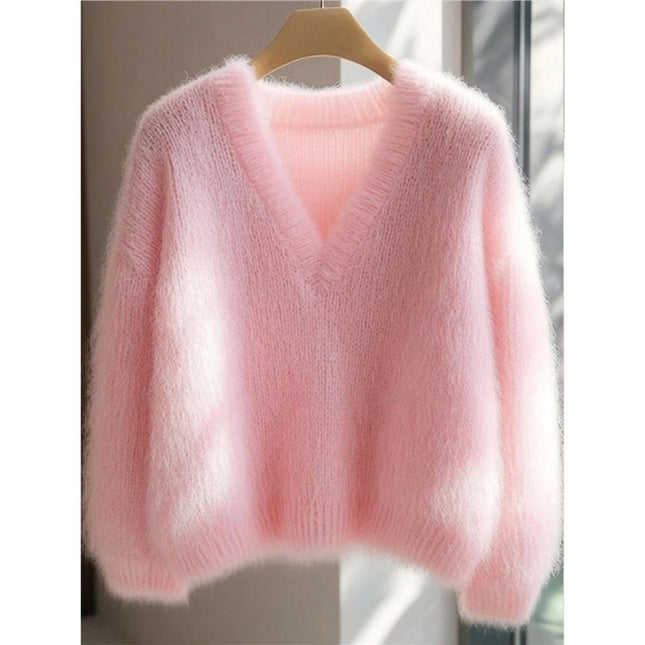 Women's Solid Color Milk Huhu Soft Glutinous Mohair Sweater