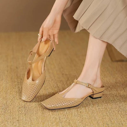 Vroue se Elegante Retro Sagte Soel Vierkantige Toon Kleurblok Sandale