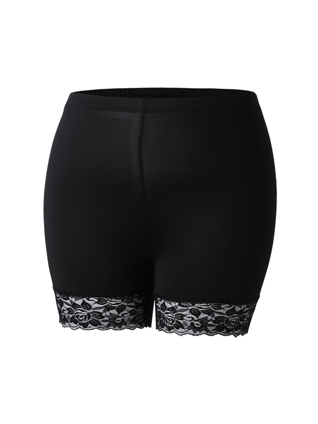 Plus Size Lace Edge Solid Color Tight High Elastic Bottoming Sports Ladies Shorts