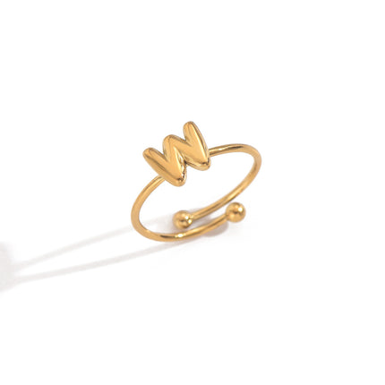 Lxalry 18K Gold Plated Stainless Steel Modern Alphabet Ring With Mirror Polish   Sphere Accents  Hypoallergenic Jewelry For Women  Skin Safe Never Fade Luxury Gift  Full A-Z Letters