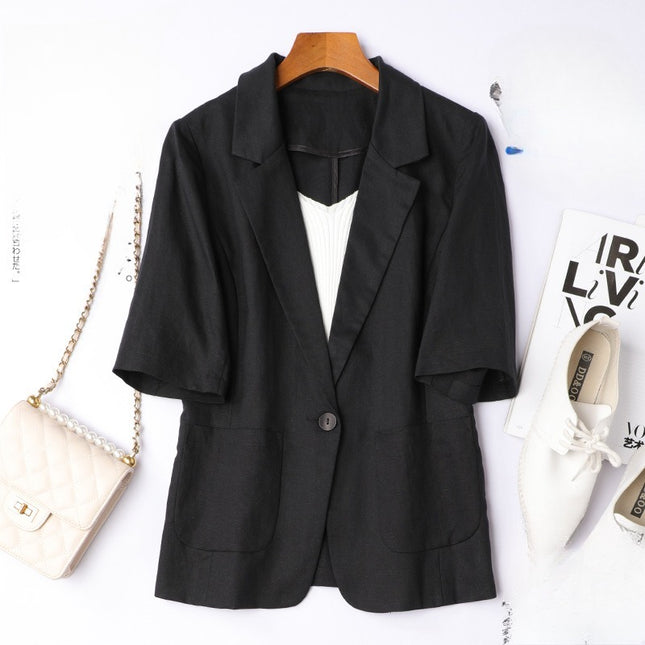 Women's Short-sleeved Cotton And Linen Versatile Short Top Thin Coat