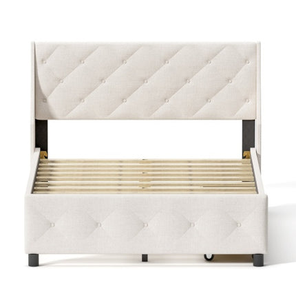 Queen Size Bed Frame With Storage Headboard, Metal Platform Bed No Noise, Mattress Foundation Strong Metal Slats Support No Box Spring Needed